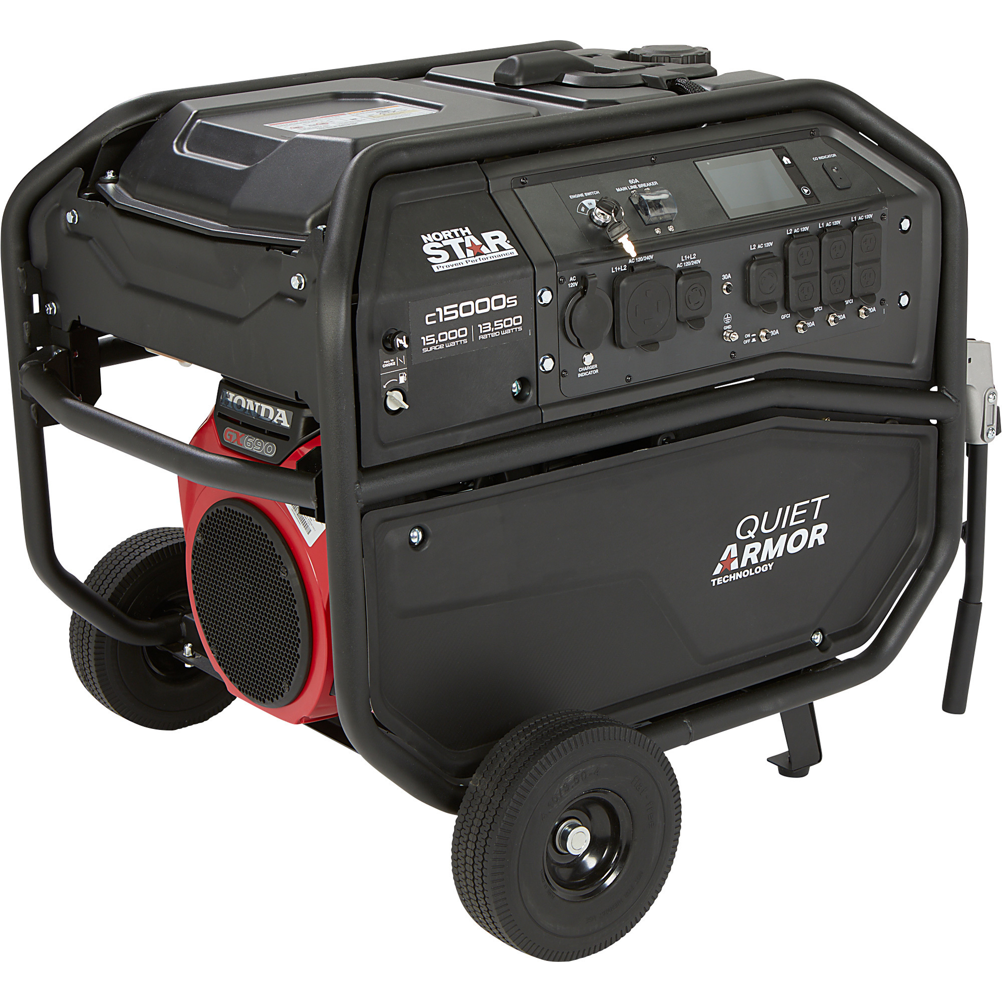 NorthStar Quiet Armor Commercial-Grade Portable Generator, Honda GX690 V-Twin OHV Engine with Electric Start, 15,000 Surge Watts, 13,500 Rated Watts